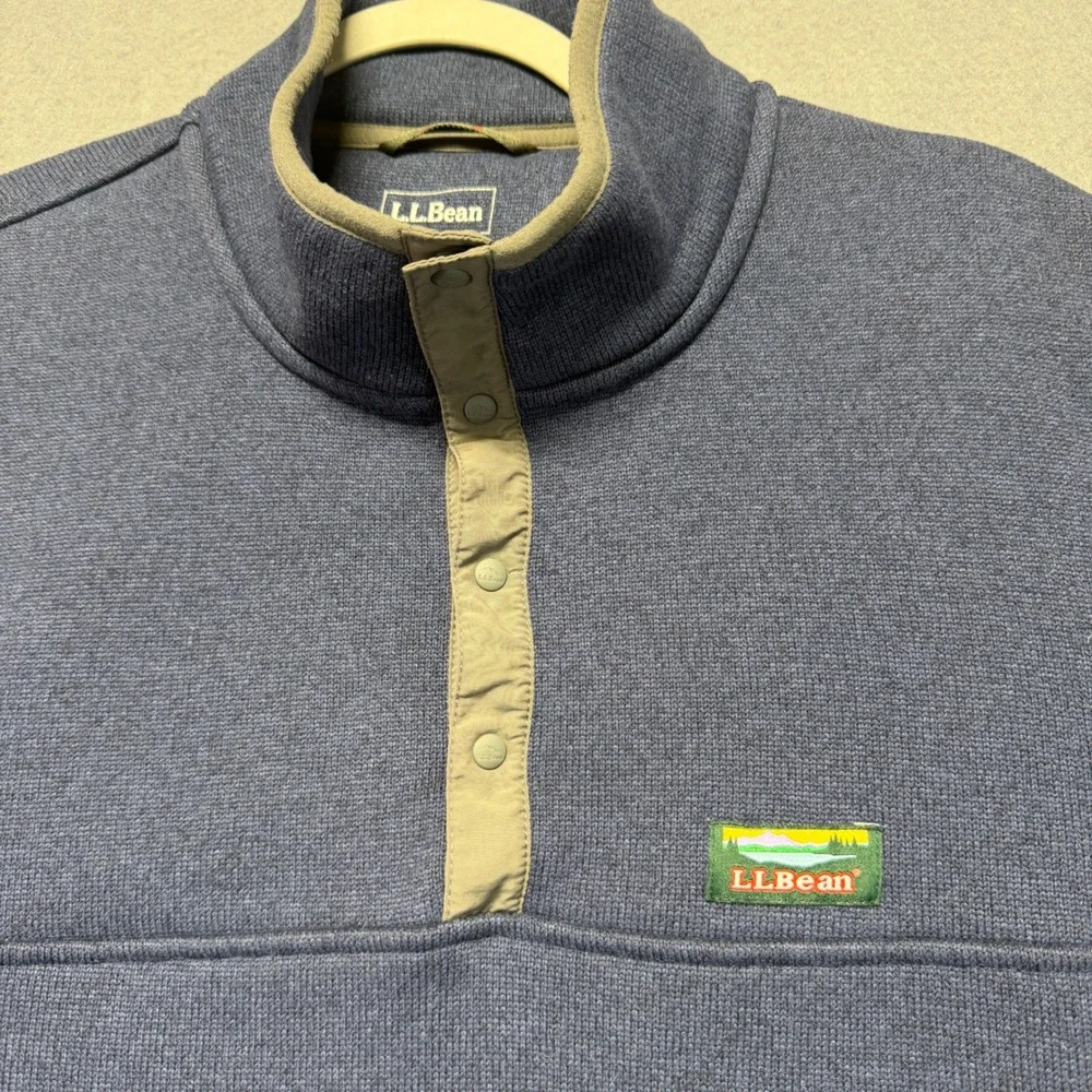 LL‎ Bean Mens XL Sweater Fleece Pullover Blue Snap Mock Neck 298050 Regular Fit